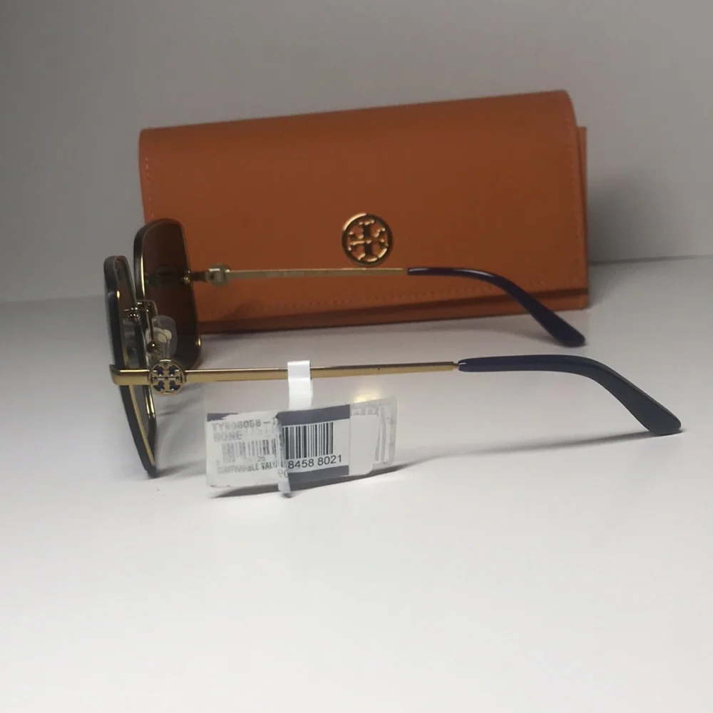 New Authentic Tory Burch TY6080 Blue Sunglasses with Orange Case